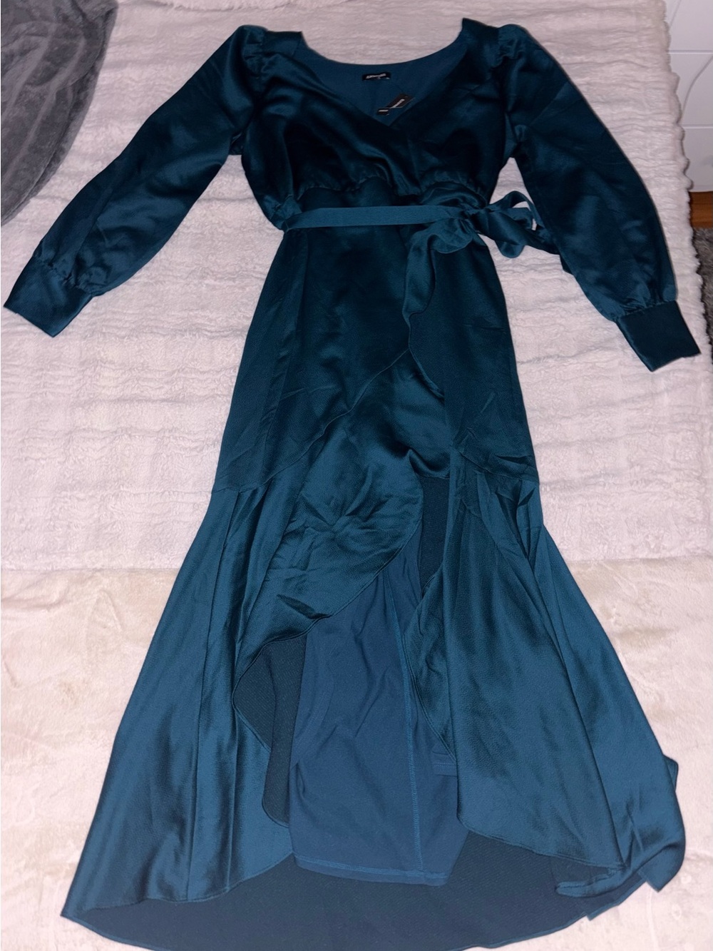 Express Dark Teal Wrap Maxi Dress with Long Sleeves